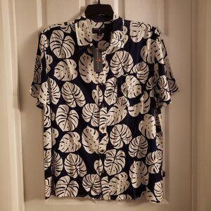 Margaritaville Men's Hawaiian Blue White Leaf Floral Short Sleeve Shirt Large